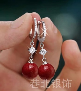 新款朱砂耳环925纯银时尚精致高级感上档次耳饰本命年大气耳坠女