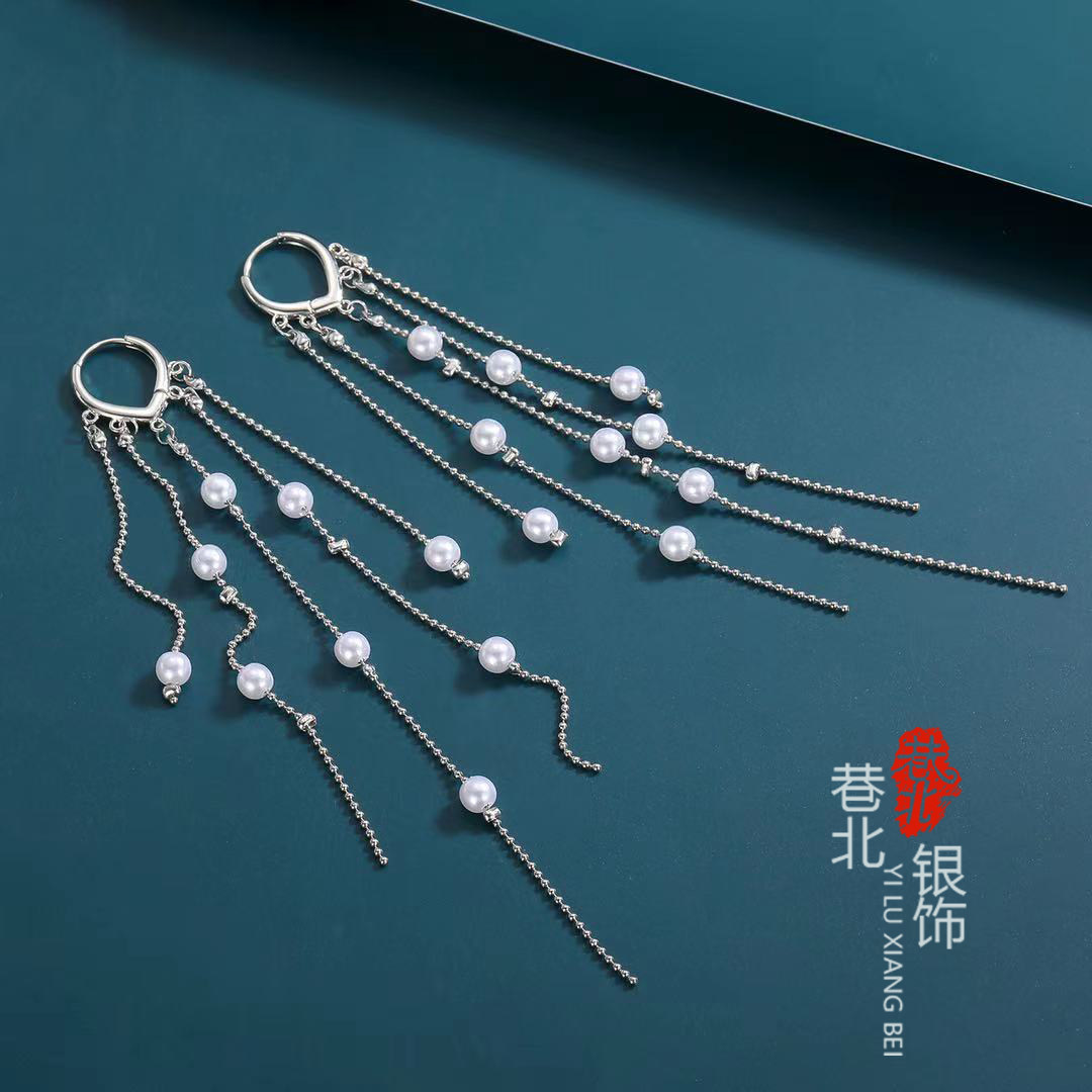 长款流苏珍珠纯银爱心耳扣耳环女2024新款独特灵动仙气防过敏银饰