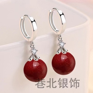 红色天然朱砂耳环女2024年新款925银高级感时尚耳饰上档次耳坠女