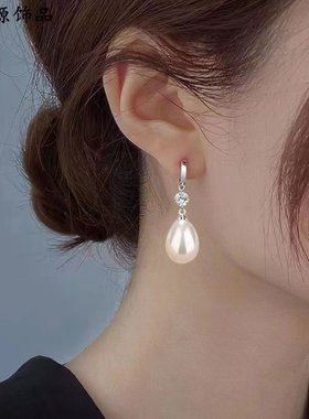 S925纯银耳扣水钻玛瑙耳环女