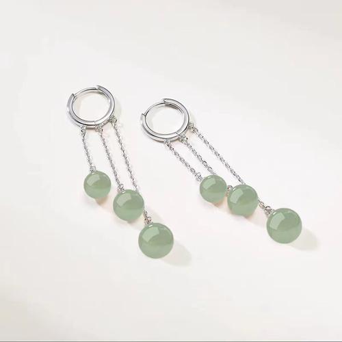 925纯银朱砂和田玉玛瑙贝珠耳饰女银耳坠圆脸耳环2024年新款爆款