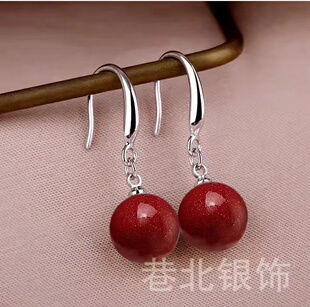999足银耳环2024新款爆款纯银朱砂简约百搭气质耳饰925银银饰耳坠