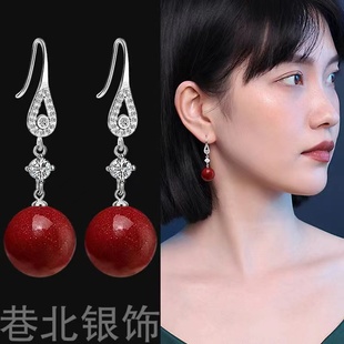 朱砂紫金砂925银耳环2024新款爆款高级感时尚气质上档次耳饰银饰