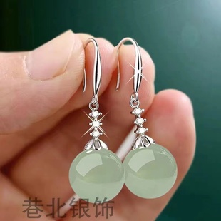 s925纯银玉石耳环2024年新款火爆高级感时尚上档次耳饰气质耳坠女
