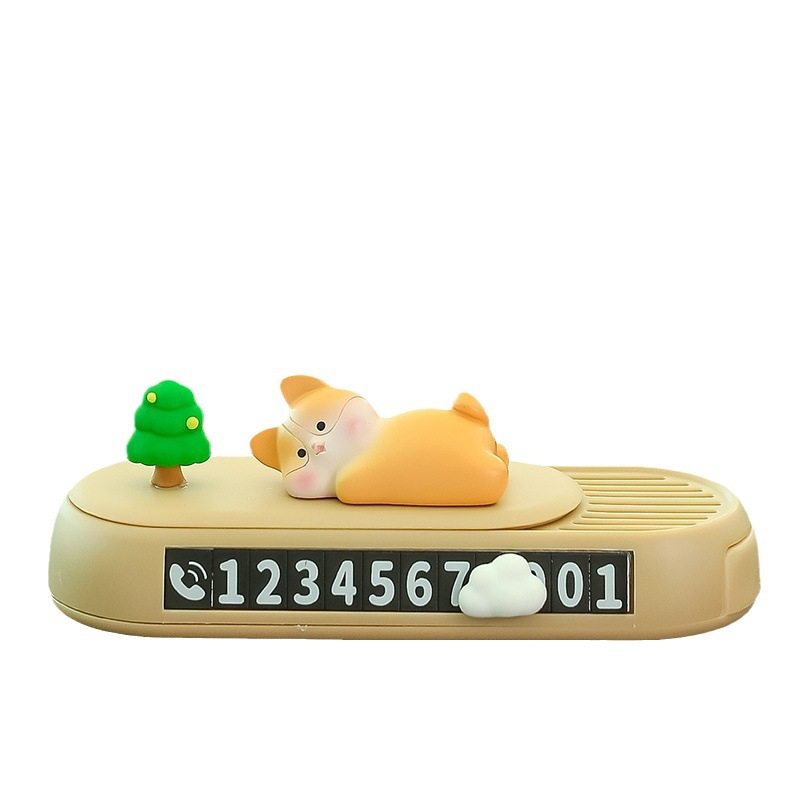 卡通小柴犬临时停车牌汽车摆件车内香薰盒香片盒挪车载电话号码牌