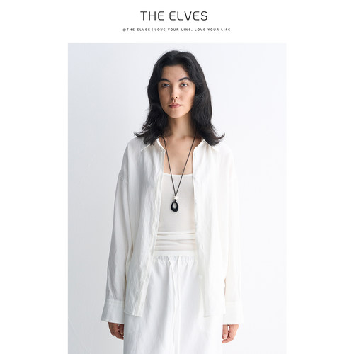 THE ELVES｜莱赛尔亚麻宽松长袖衬衫A字长裙套装女AS02