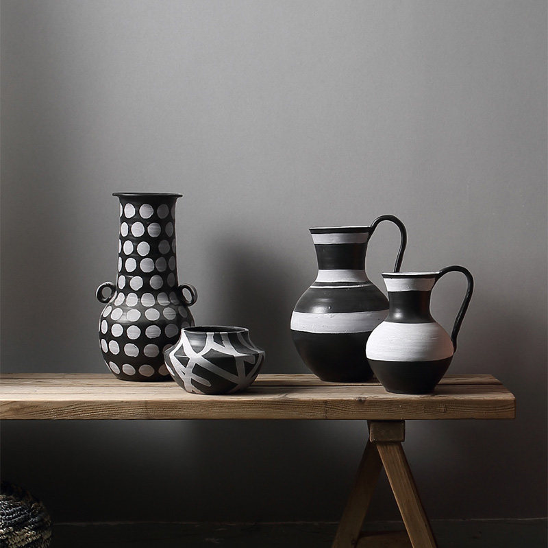 现代北欧风黑白条纹圆圈居家陶瓷花瓶手工创意家居客厅餐厅工艺品,家居饰品,花瓶,淘宝优惠券,粉丝福利购,淘宝优惠卷