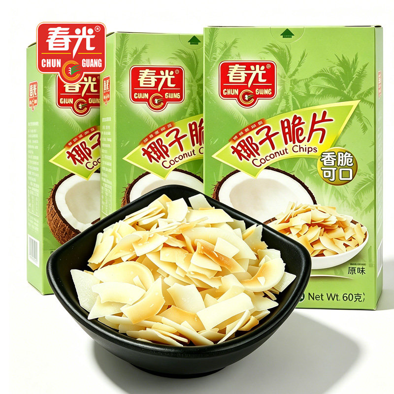 海南特产 春光椰子片60gX3盒原味 椰果肉椰子脆片零食小吃椰果干
