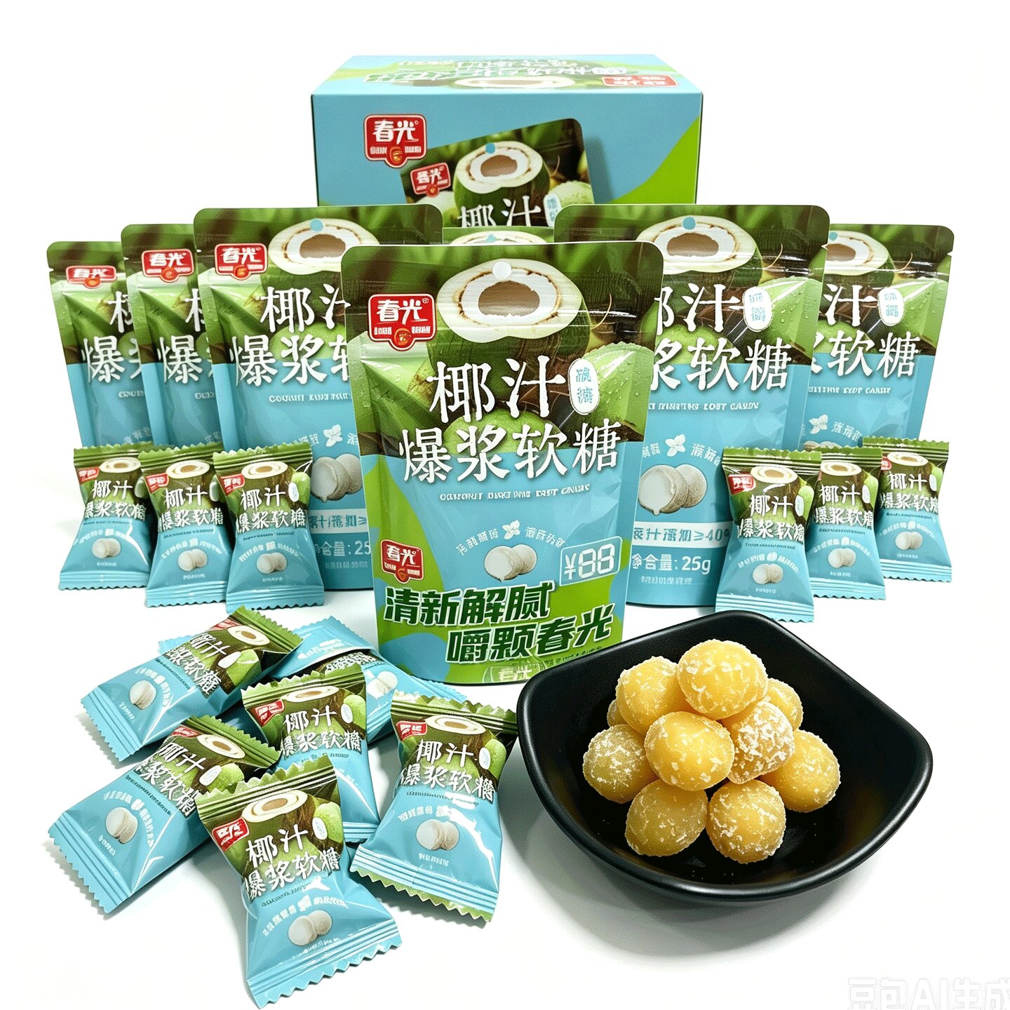海南特产春光食品椰汁爆浆软糖25g*3袋西梅软糖咖啡软糖零食糖果