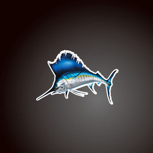 钓鱼贴纸路亚反光户外钓箱防水贴纸8348 旗鱼贴纸