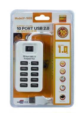 10口HUB高速USB HUB2.0带开关USB拓展1分4集线器/分线器1米黑白色