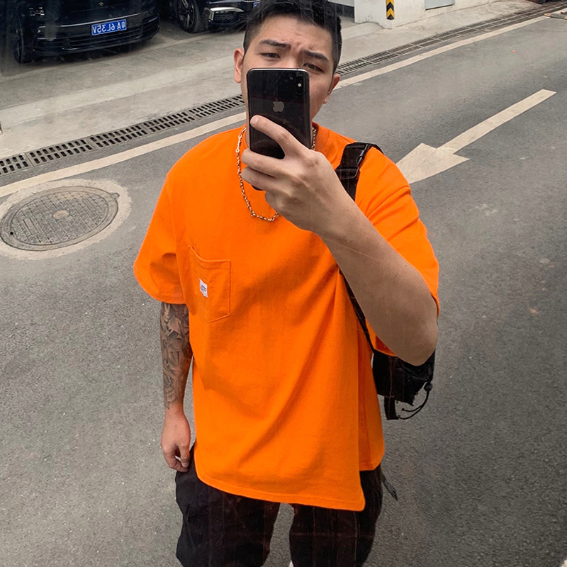 夏裝bboy街舞嘻哈寬松橙色小領口打底衫西海岸hiphop重磅短袖t恤在類目 男裝, T恤中 - 來自Buy2taobao.com提供專業的淘寶代購服務