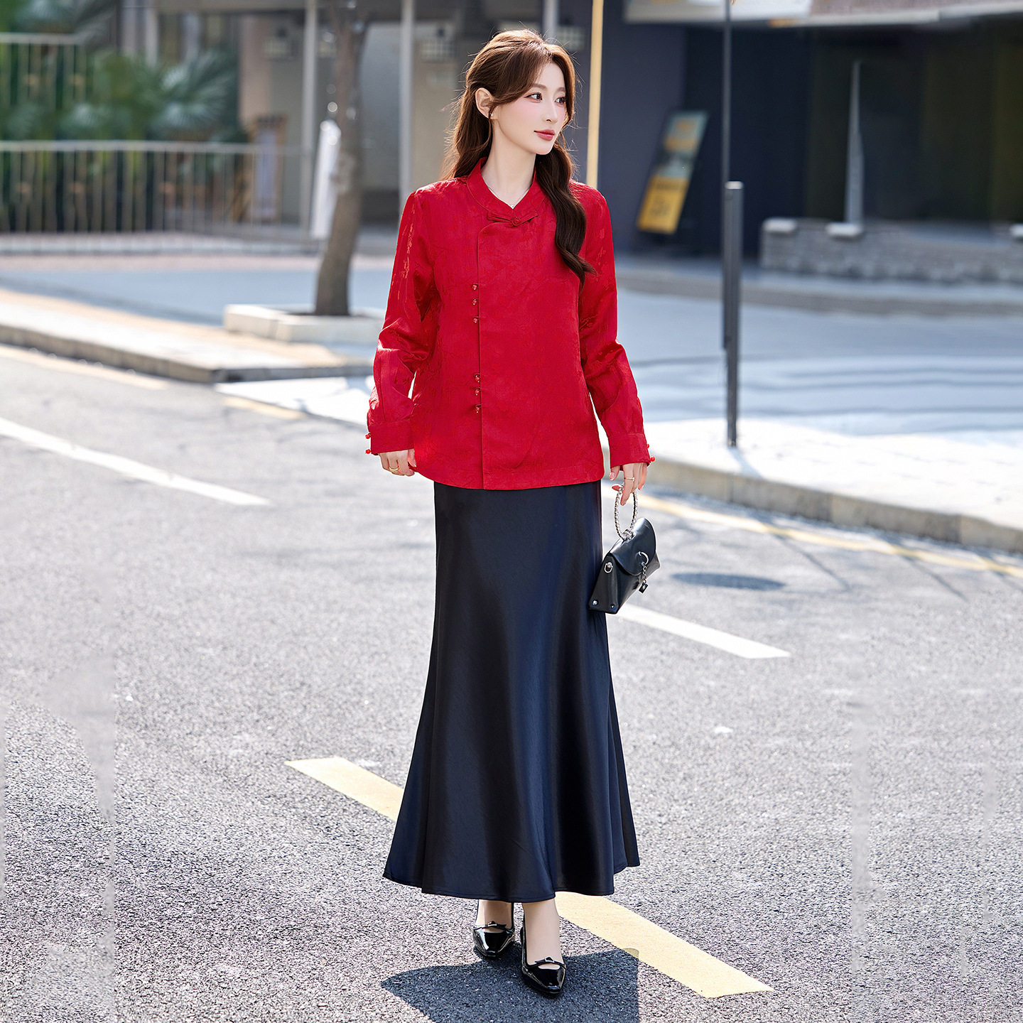 2026春季新款女装新中式国风气质盘扣外套半身裙两件套裙HM2609