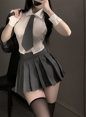 清纯学姐*学院风纯欲辣妹JK百褶裙套装女白色透视衬衫秘书制服女