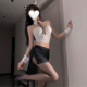 豹纹领带抹胸包臀裙带胸垫美式 禁忌恋 性感秘书套装 辣妹纯欲制服
