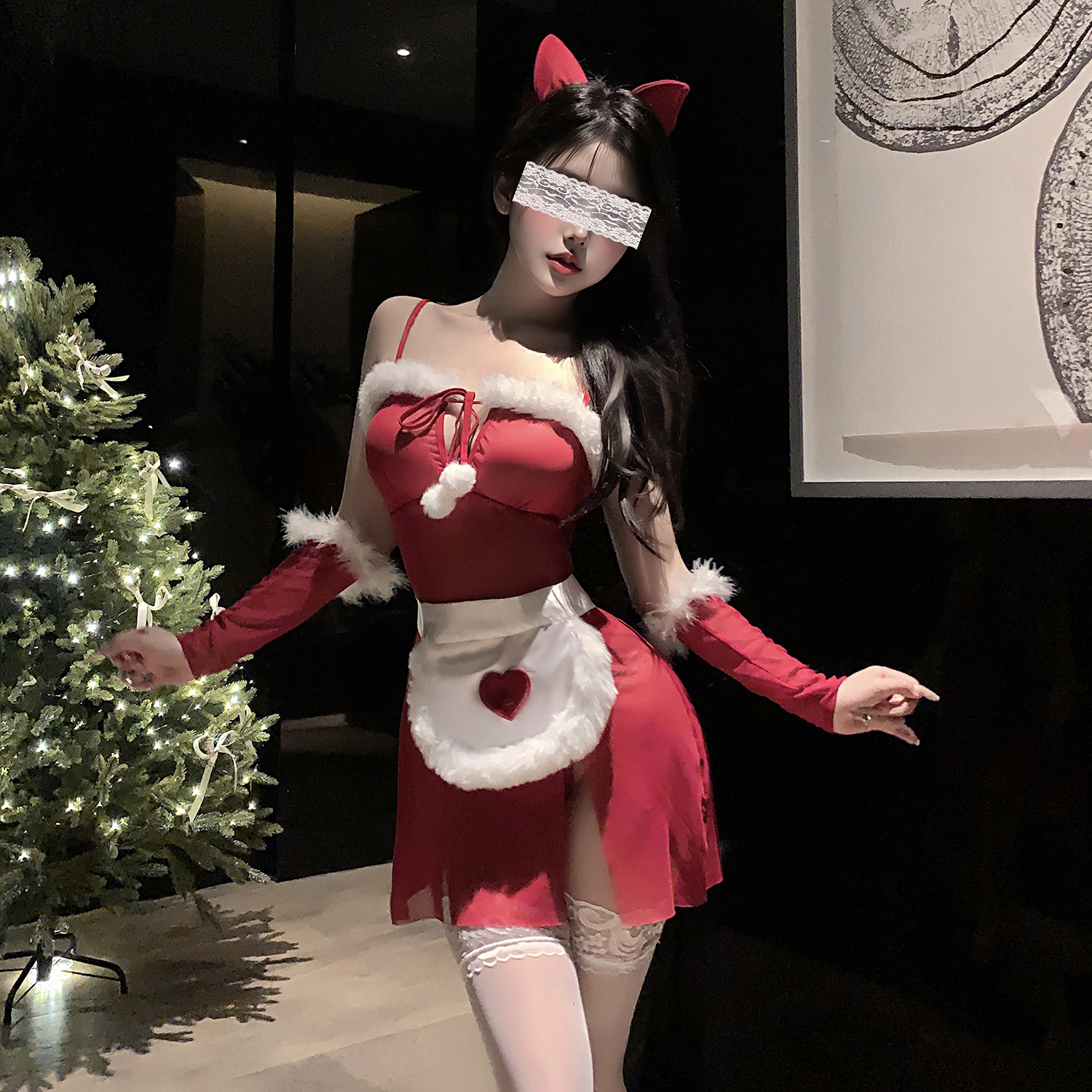 圣诞Play！红色跨年性感女仆制服