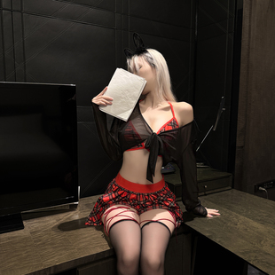 恶势少女：美式辣妹*纯欲挂脖三点式红格JK百褶裙cos夜店酒吧装女