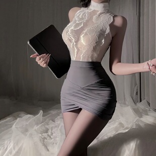 私房小心机纯欲小秘书制服cos蕾丝睡衣女包臀裙约会床上免脱qqny