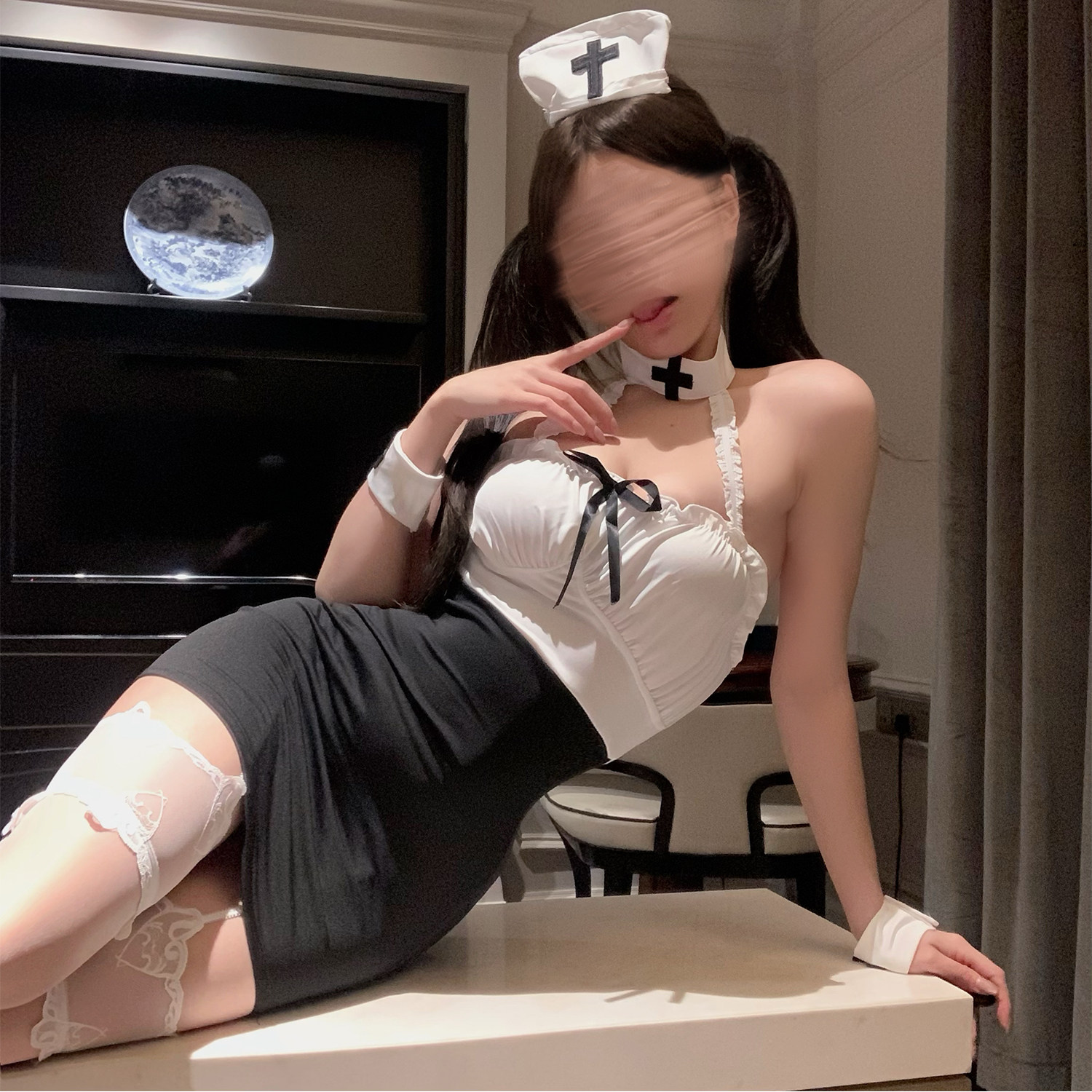 晚安同学*性感修身秘书护士制服套装cos女辣妹挂脖夜场酒吧包臀裙