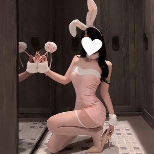 不可以吃兔兔~粉色可爱毛绒兔女郎圣诞装纯欲角色扮演制服套装女