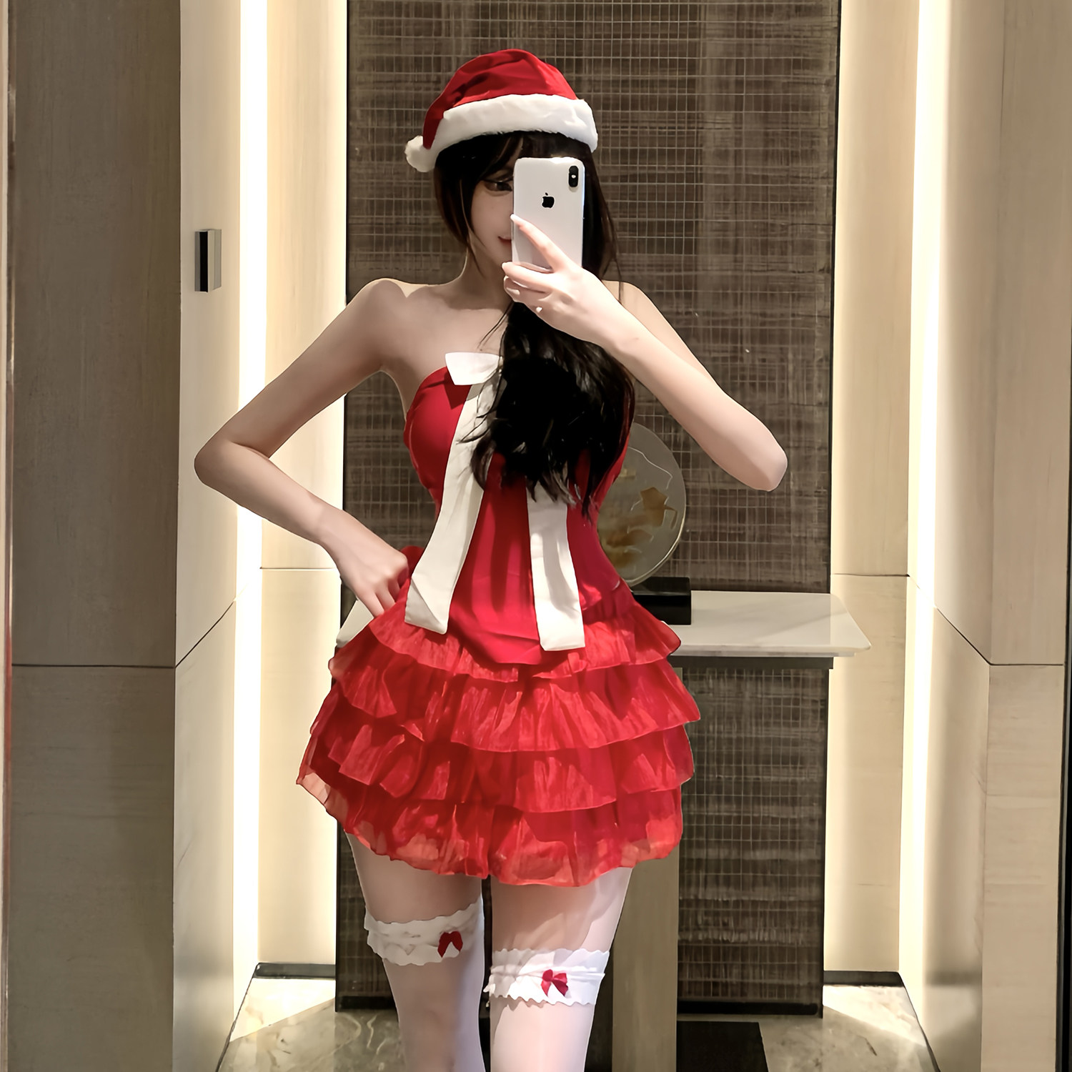 红丝绒蛋糕*圣诞约会抹胸连衣裙