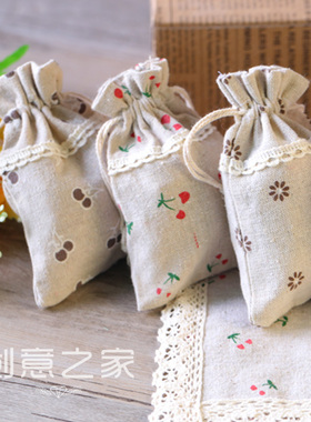欧式花朵麻布袋棉麻收纳袋 小布袋五谷杂粮袋 拉绳束口抽口袋道具