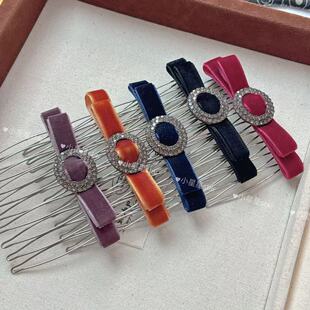 发夹2025新款高级感椭圆丝绒发梳高颅顶插梳发卡刘海梳碎发倒插梳