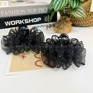 春夏新款 云朵泡泡网纱温柔高级感鲨鱼夹优雅气质盘发抓夹发饰