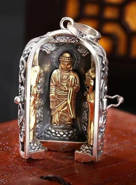 守护神吊坠男士嘎乌盒平安符项链随身挂件镀银复古民族风西方三圣