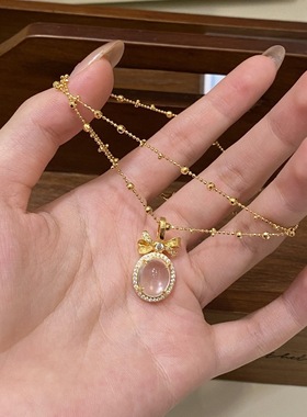 v金材质不掉色拉丝蝴蝶结鸽子蛋水沫玉项链在逃公主奢华气质颈链