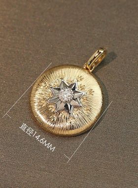 新款潮流意大利工艺拉丝八芒星圆盘拼色吊坠小众ins英伦风