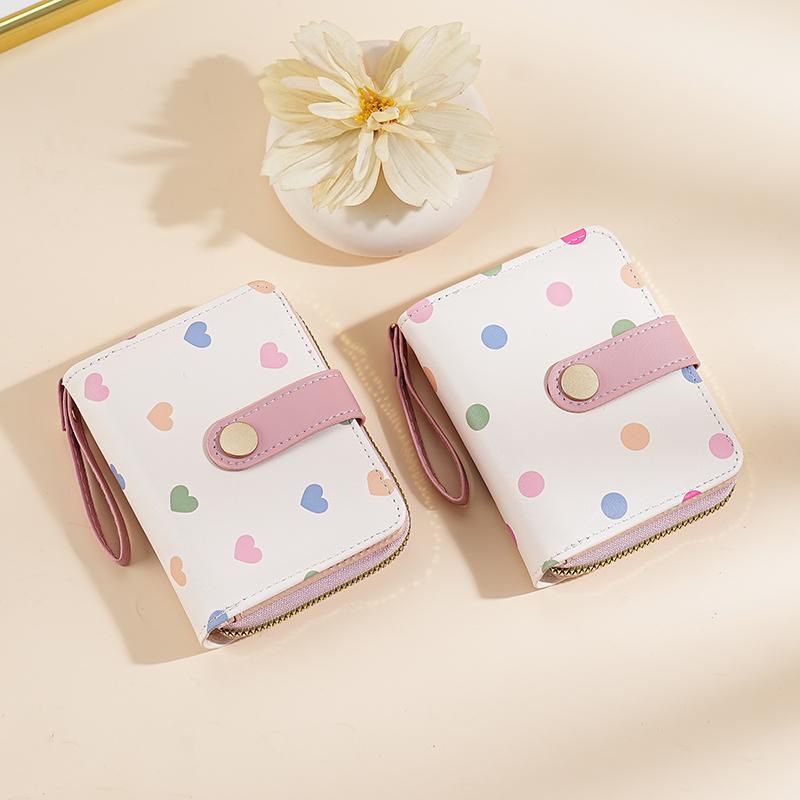 2024新款女士钱包短款卡包学生拉链零钱包印花卡通可爱小清新搭扣