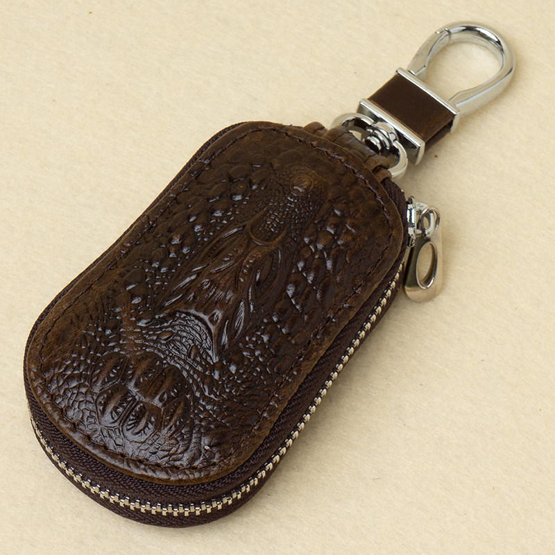高档鳄鱼纹钥匙包男女士锁匙通用真皮正品汽车拉链遥控包潮流新款