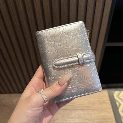 复古质感女士钱包短款两折抽带多功能钱夹卡包零钱包小众设计简约