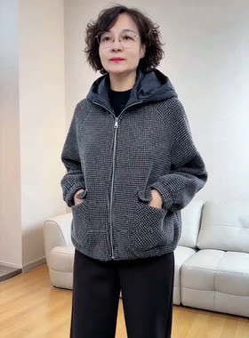 秋冬新款保暖加厚时尚女洋气修身气质金貂绒宽松毛呢外套短款上衣