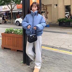 翻毛领撞色短款飞行夹克棉服女士冬季新款棉袄宽松显瘦棉衣外套潮