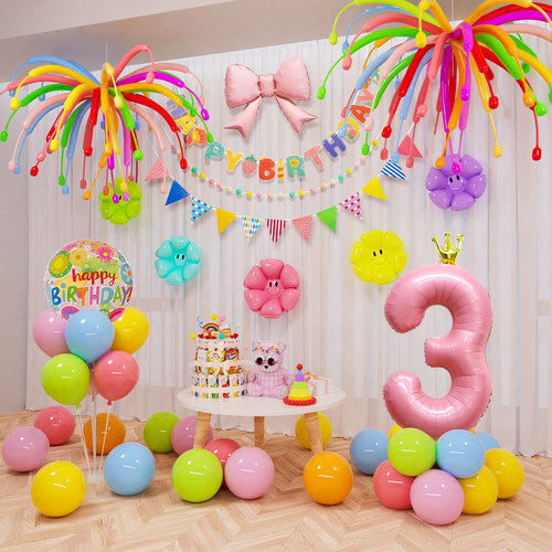 儿童女孩生日气球氛围装饰布置