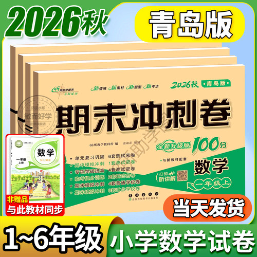青岛版数学试卷期末冲刺100分一二三四五六年级下册上册试卷测试卷全套语文英语人教版外研山东小学生同步练习册单元期中检测卷子 - 封面