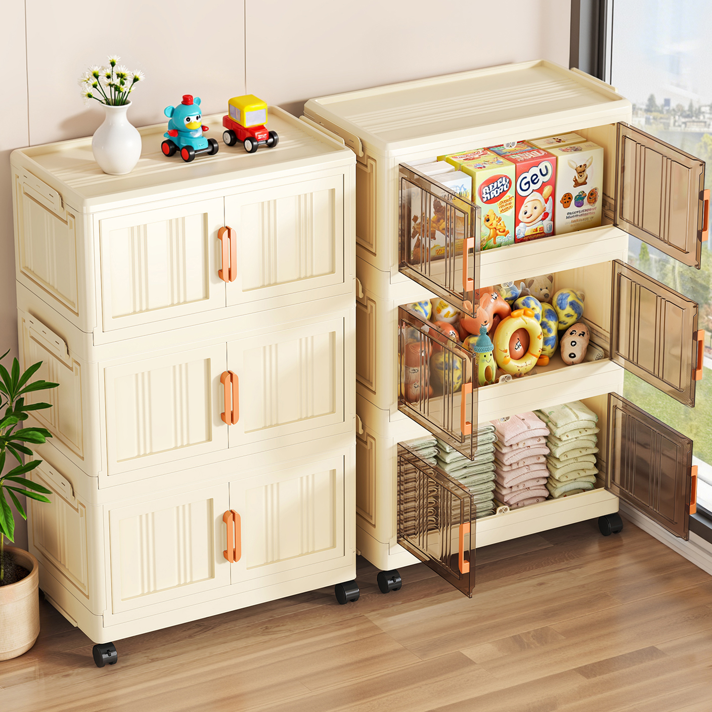 【加厚磁吸带轮】折叠收纳柜