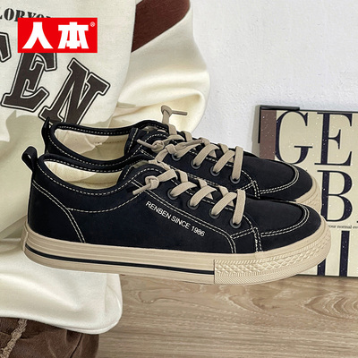 人本官方旗舰店正品2025新款百搭低帮帆布鞋女配裙子鞋子休闲板鞋
