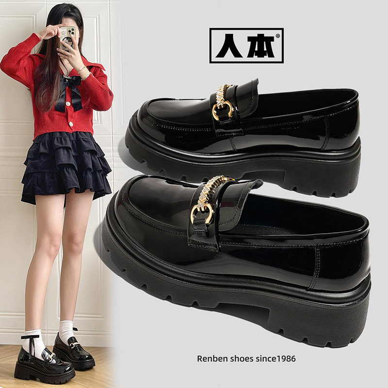 人本玛丽珍鞋英伦风松糕厚底乐福鞋女2025年新款百搭粗跟单鞋女鞋