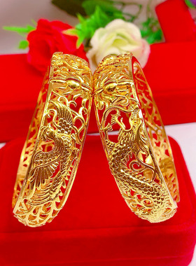 沙金龙凤手镯女镂空雕花新娘结婚