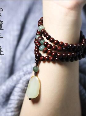 设计小叶紫檀手串中国风复古女手链长款木制文玩编织饰品