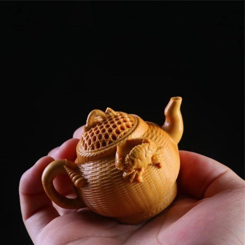 太行崖柏木雕手把件把把壶鱼篓壶挂件茶壶纯实木文玩工艺品