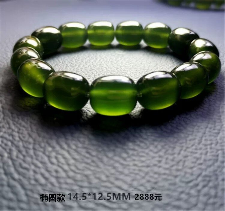 岫玉手链180料老坑玉石手串瓶底绿老料男女款桶珠手链