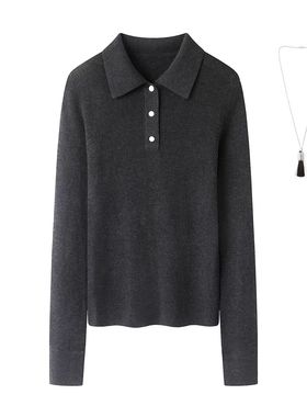 CHAONING2025新款休闲风POLO领长袖针织衫女修身显瘦百搭套头上衣