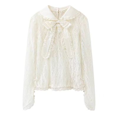 甜美风蝴蝶结蕾丝衬衫女