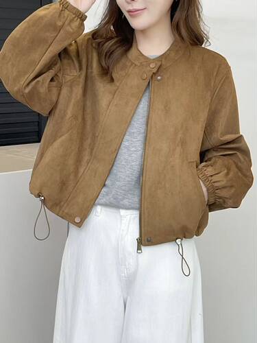 鹿皮绒外套女短款秋季2026新款休闲气质立领女装通勤百搭夹克上衣