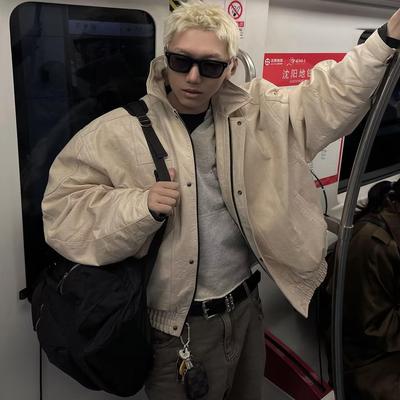 Nomorefight头层牛皮皮夹克