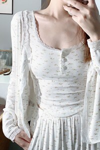 女睡衣开衫碎花蕾丝三件套莫代尔